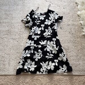 Vince Camuto Black and White Floral Fit-and-Flare Dress